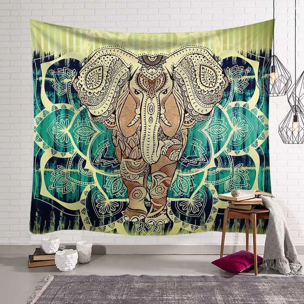 Elefante psicodélico hippie tapiz boho mandala tapiz arte pared colgante brujería pared tela tapices macrame pared alfombra 210609