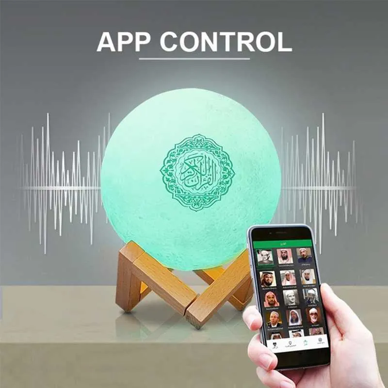 SQ171 Bluetooth Quran Speaker Moon Lampa med Stand Smart App Control Högtalare X6HD Y0910