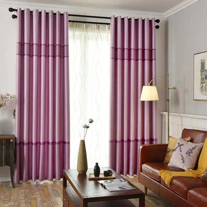 Nowoczesne paski zasłony blainut do sypialni salon okna Przelotka fioletowa kurtyna gotowa wykonana 210712