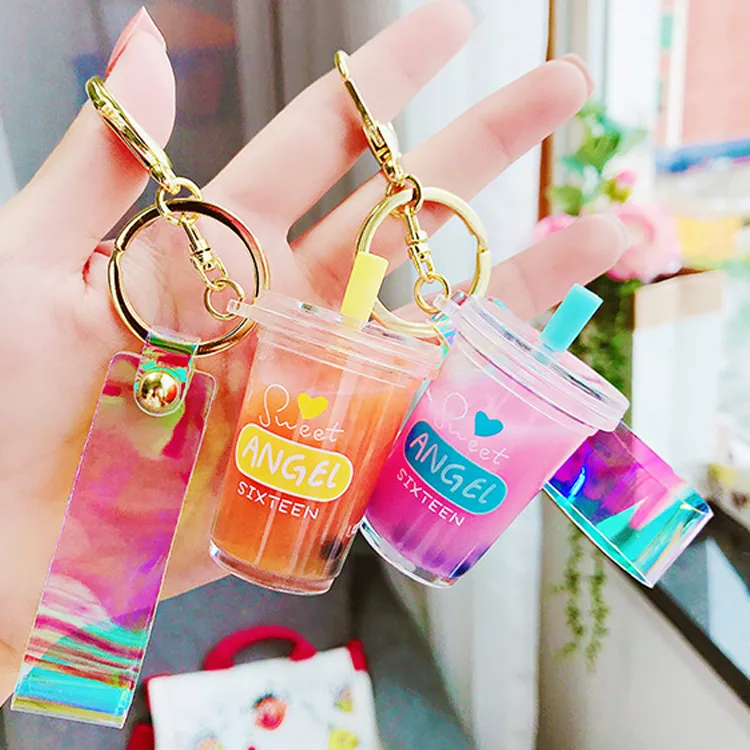 Creative Unisex Key Chain Popsicle Glitter Quicksand Keychain Liquid Floating Soft Drink Keyring for women Backpack Pendant Gift J0306