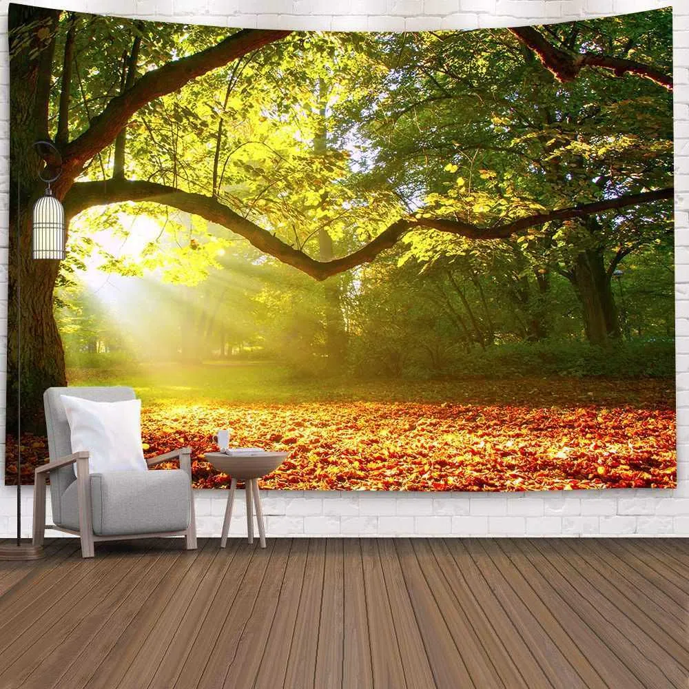 Aggcual beau paysage naturel tapisserie tenture bois imprimé mur tissu Art mur décoration de la maison murale tapis de plage tap122 210609
