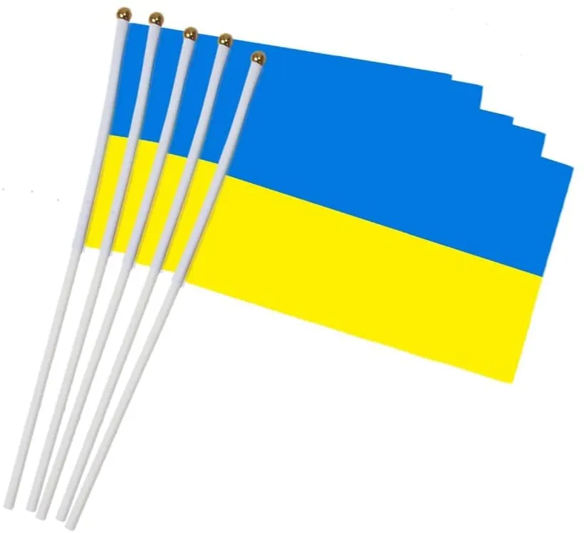 Мини Украина Флаг 5 '' x 8 '' 21 х 14 см - используя пластиковая палка, яркий цвет и ультрафиолетовый устойчивый к устойчивому устойчивому ультрафам.