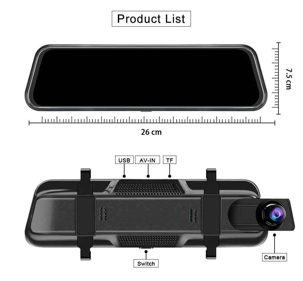 5 Cal Car Revr Stream Media Lusterko Lusterko IPS Ekran dotykowy FHD Cam Registrar Recorder DVRS Dash Camera