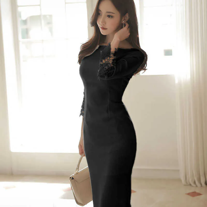 スプリングスタイルの韓国の気質のドレススカートスリムなフィットレガントのファッションの薄いセクシーなオフィスパーティーのための女性のドレス210602