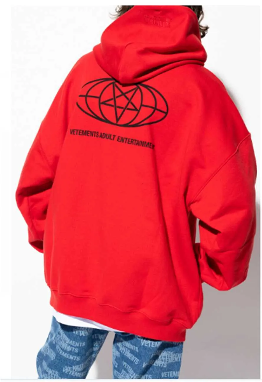 Red Vetements Hoodie 2021FW 남성 여성 고품질 R 인쇄 Vetements 스웨터 대형 VTM 풀오버 S0804