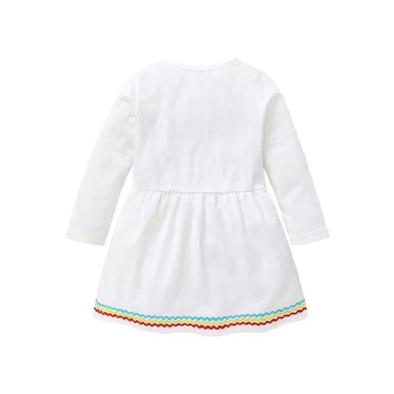 夏の女の子のドレス冬のかわいい長袖虹色oネックa-line vestidos 1-6t 210629