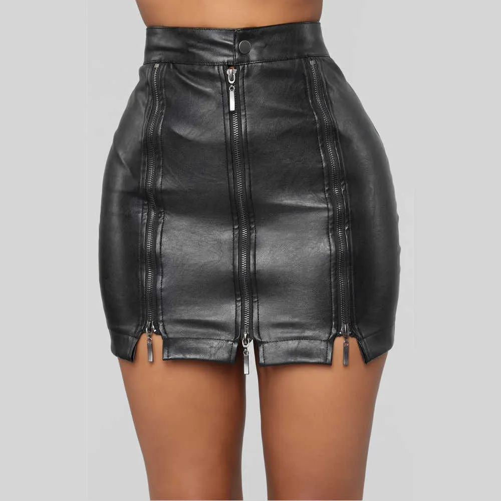 Faux PU Lederen Sexy Mini Rokken Dames Plus Size Hoge Taille Zipper Stitching Black Tight Girls BSQ031 210629