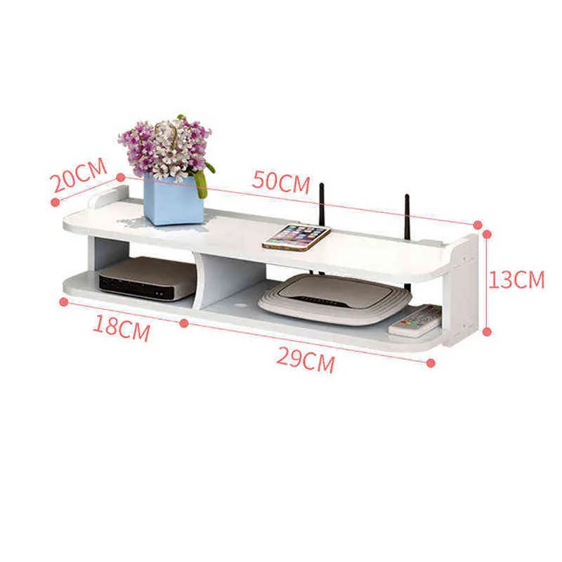 50cm / 30cm WiFi Router TV Box Hylla Arrangör Vardagsrum Väggmonterad 2 Lager Lådor Storage Rack DVD-spelare Telefonhållare 211112