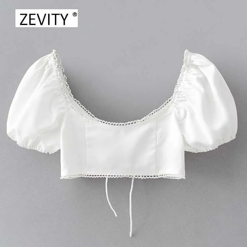 women candy colors pleats puff sleeve short smock blouse female lace edge stitching beach shirt chic sexy tops LS6856 210603