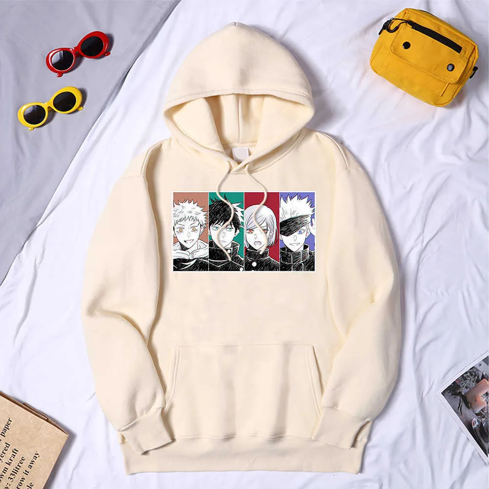 Divertente Jujutsu Kaisen Mens Felpe con cappuccio Comics Casual Harajuku Pullover Uomo Divertente Abbigliamento fresco Avventura in pile Mens Felpe Y0804