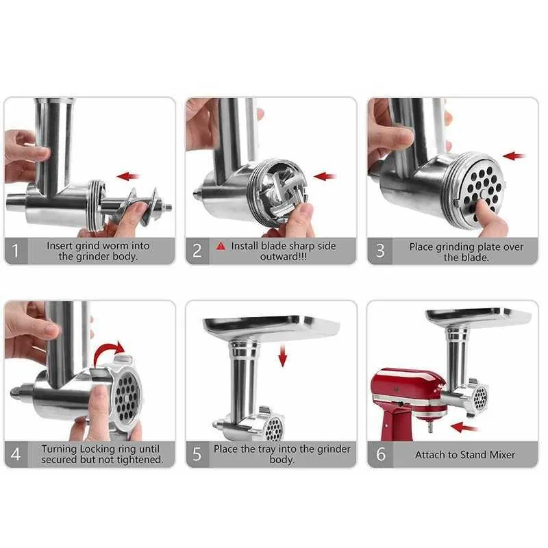 Électrique Cuisine Hachoir À Viande Saucisse Maker avec Poignée Rouge Stuffer Attachment Pour Kitchen Aid Stand Mixer Appareils De Cuisine 210706