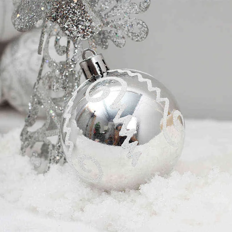 24 adet / takım Kutulu Noel Topu Noel Ağacı Asılı Kolye Dekorasyon 6 cm Ev Parti için Beyaz Altın Xmased Süs Topları 211104