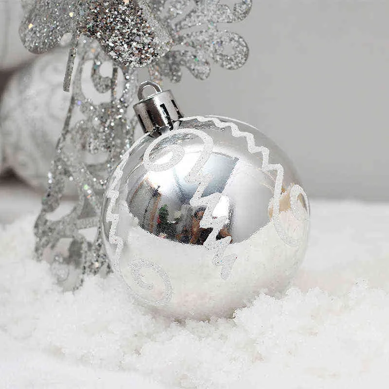 / set en boîte boule de Noël arbre de Noël suspendu pendentif décoration 6cm or blanc boules d'ornement de Noël pour la fête à la maison 211104