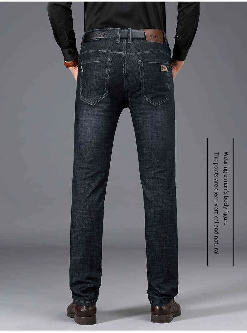 Sulee varumärke jeans exklusiv design berömd avslappnad denim jeans män rakt smal mitten midja stretch män jeans vaqueros hombre 211206