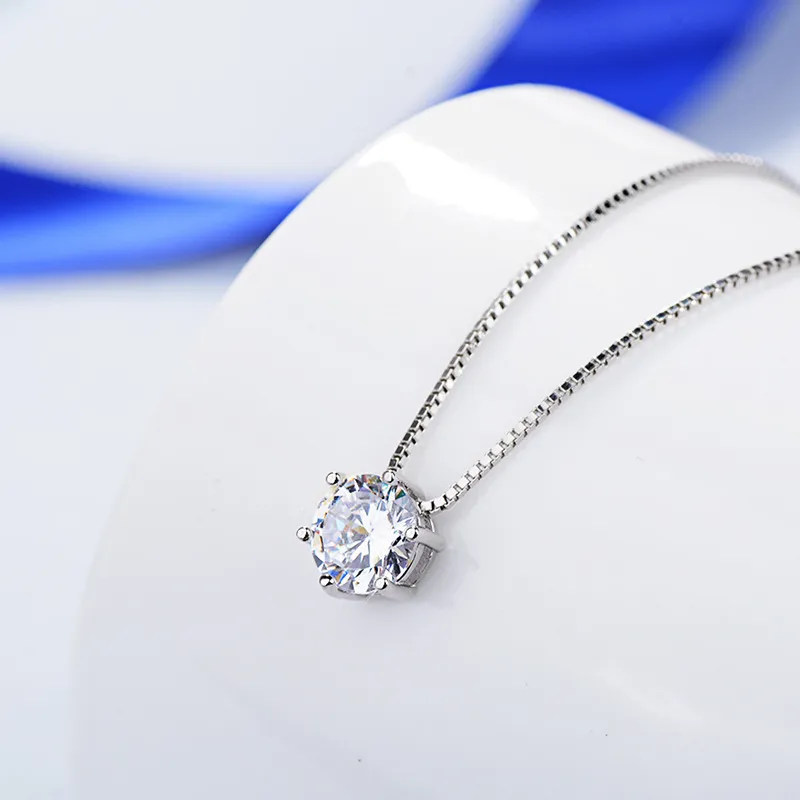 YHAMNI High Quality Solitaire White Zircon Chokers Necklaces 925 Silver Chain Simple Pendant Necklace Women Gift Jewelry D06260x