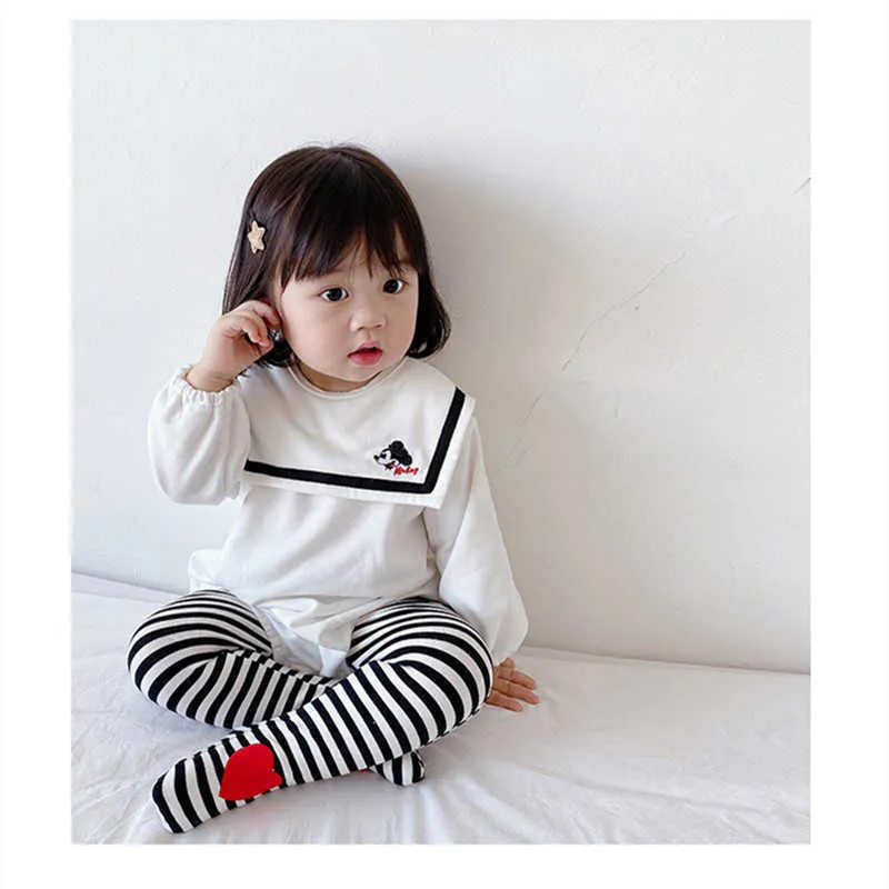 2 шт. Ребёнка мультфильм вышивка ромпер корейский рожденный милый комбинезон корея одежда младенческие коммутаторы + колготки 210615
