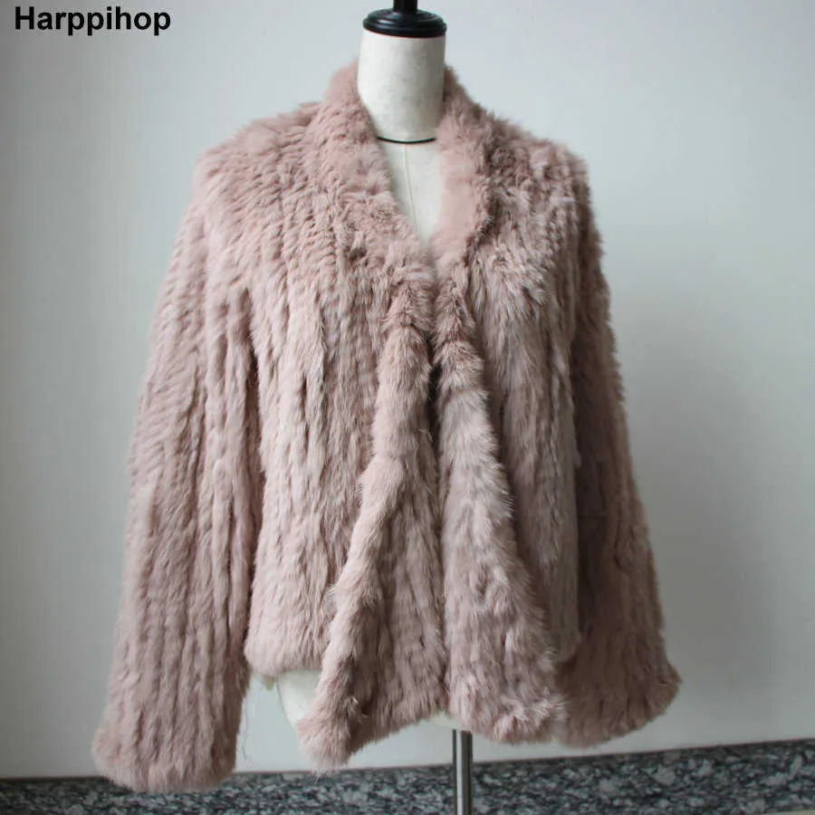 Cappotto di pelliccia reale delle donne di autunno di inverno Cappotto di cappotti di coniglio lavorato a maglia femminile Casual Spessore Cappotto sottile di modo caldo Abbigliamento 210910