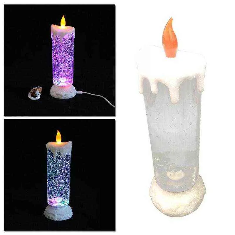 Vela de água led que muda de cor, recarregável eletrônica, à prova d'água, led com glitter, carregamento usb, decoração para casa