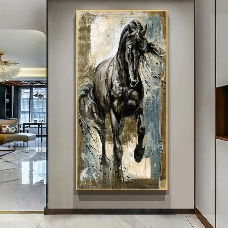 Pittura a olio del cavallo bianco su stampe su tela Immagini di animali Arte della parete soggiorno Decorazioni la casa moderne Golden Cuadros Senza cornice