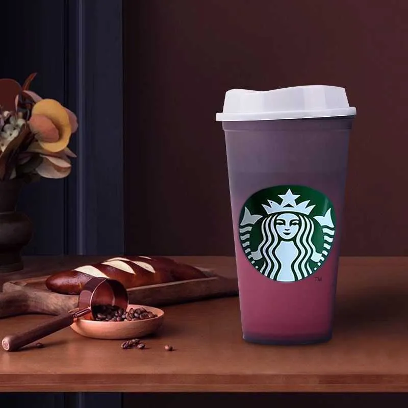 Starbucks Couleur réutilisable Change en plastique Coupe en plastique PP Grade de nourriture ML Flox avec couvercle Cadeaux de Noël Livelfool