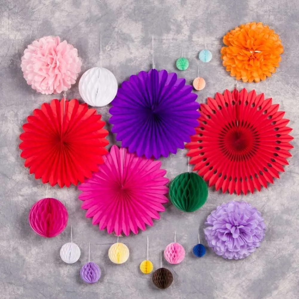 Décorations de fête mexicaine / set ventilateurs de papier de soie boules en nid d'abeille pour les événements d'anniversaire de mariage fournitures de fête du festival 211015