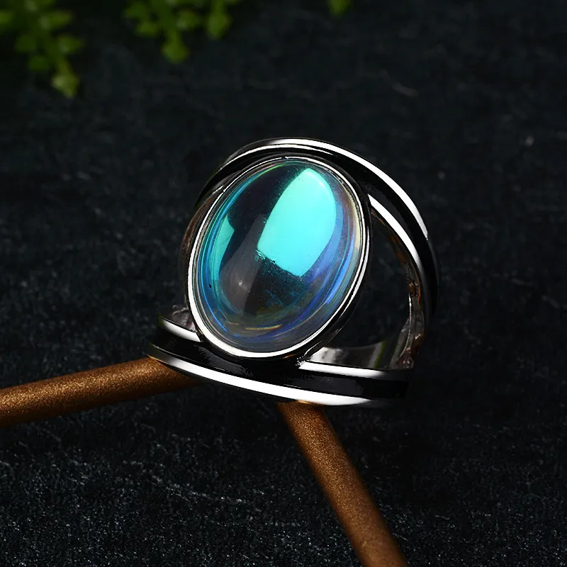 Übertriebener Vintage-Mondstein-Ring für Damen, silberfarbener Schmuck 2021, Größe 6 7 8 9 10