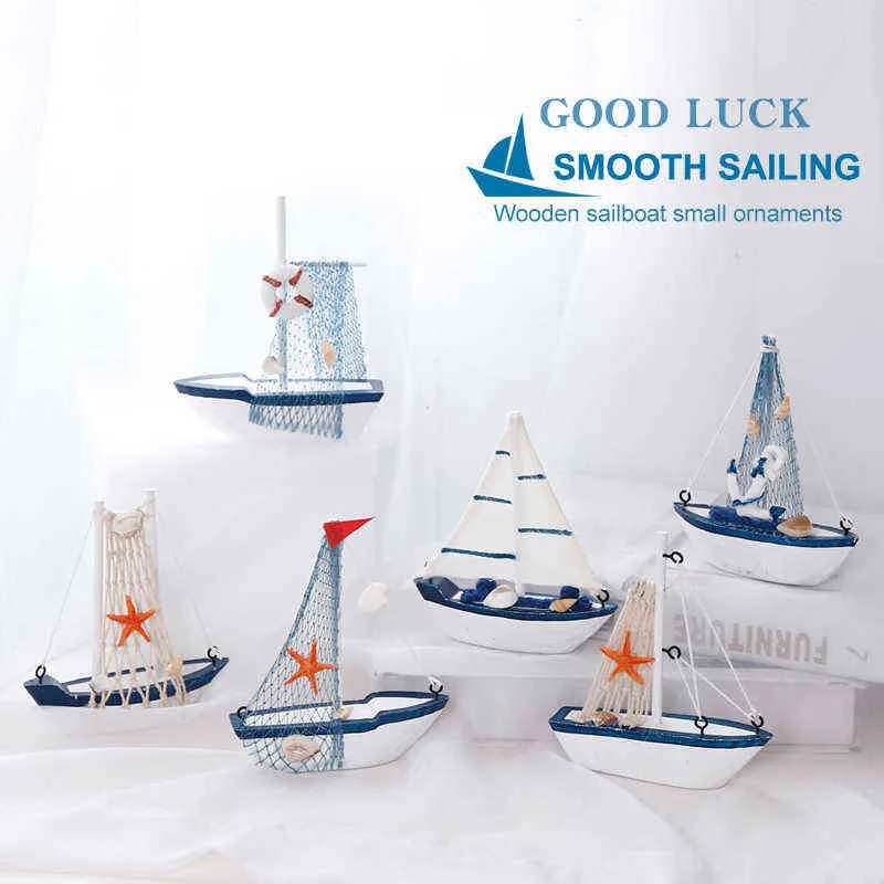 vendita! Marine Nautical Modalità barca a vela creativa Room Decor Figurine Miniature Nave in stile mediterraneo Piccoli ornamenti barche 211108