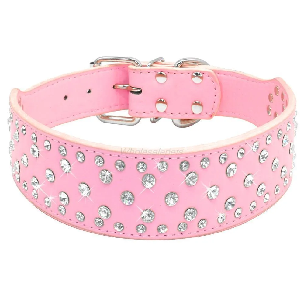 Leather Dog Collars For Large Dogs Sparkly Crystal Diamonds Pet Medium to Big Pink Y200515