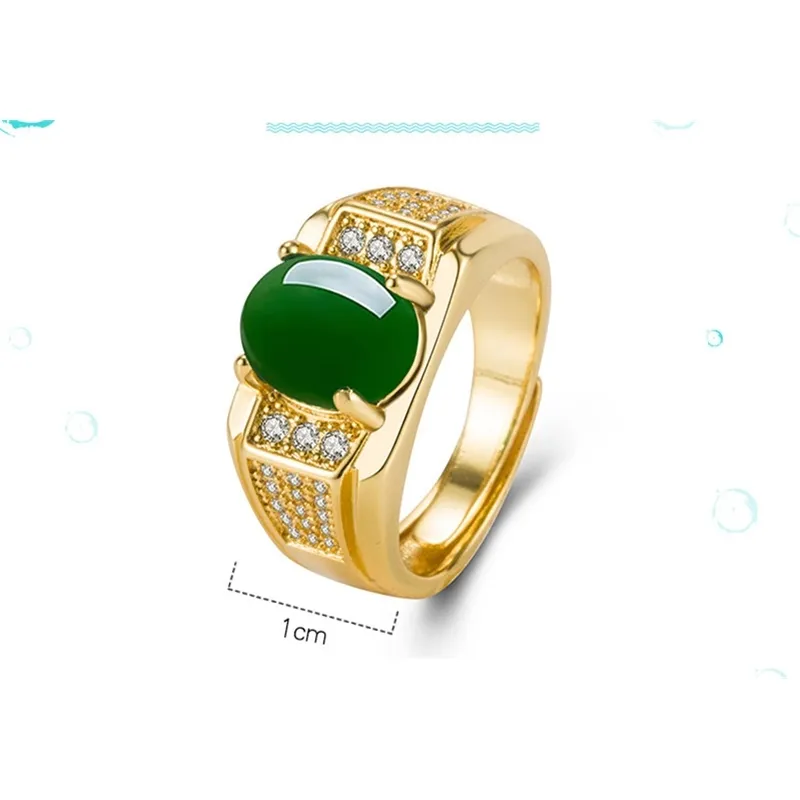 Vintage Fashion Green Jade Emerald Gemmestones Diamonds Anneaux pour hommes Bijoux Gold Tone Bijoux Accessoire Turquie Dubaï
