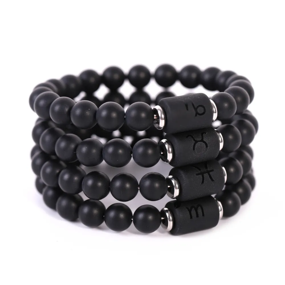 Bijoux De Mode Nouveaux Bracciali En Pierre Noire 12 Costellazioni In Acier Inoxydable Étudiants Coppie Cadeaux Bijoux Bracciali Et Bang