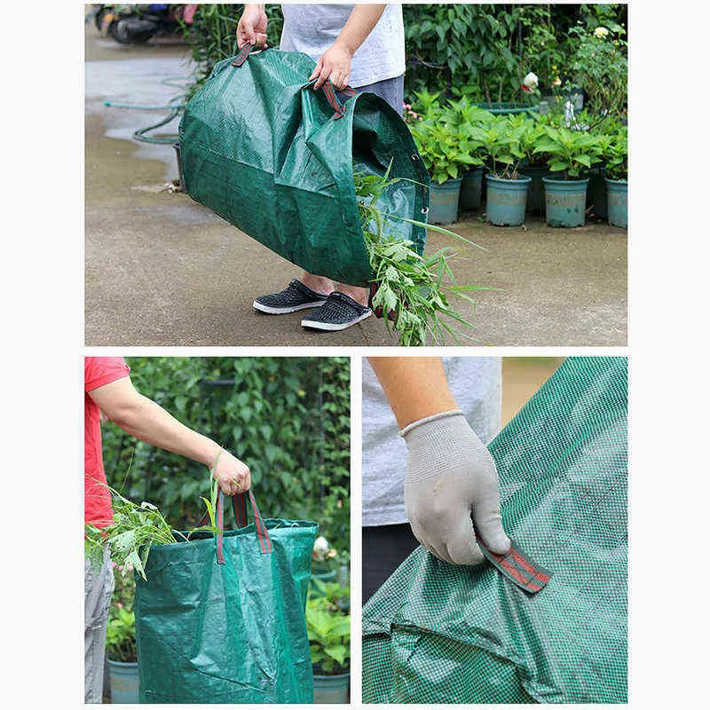500L/300L grande capacité sac de déchets de jardin robuste tissé sacs à ordures stockage de bacs de cour 211215