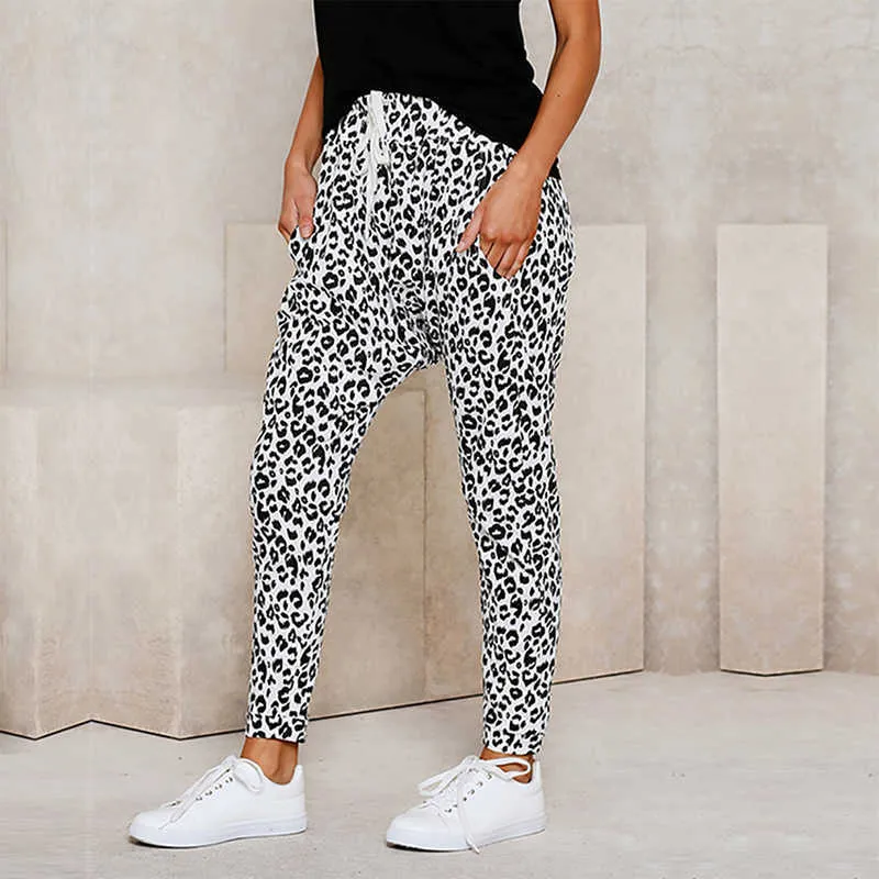 Harajuku Joggers imprimé léopard pantalons décontractés pantalons de survêtement à jambes larges femmes pantalons grande taille taille haute Streetwear 210915