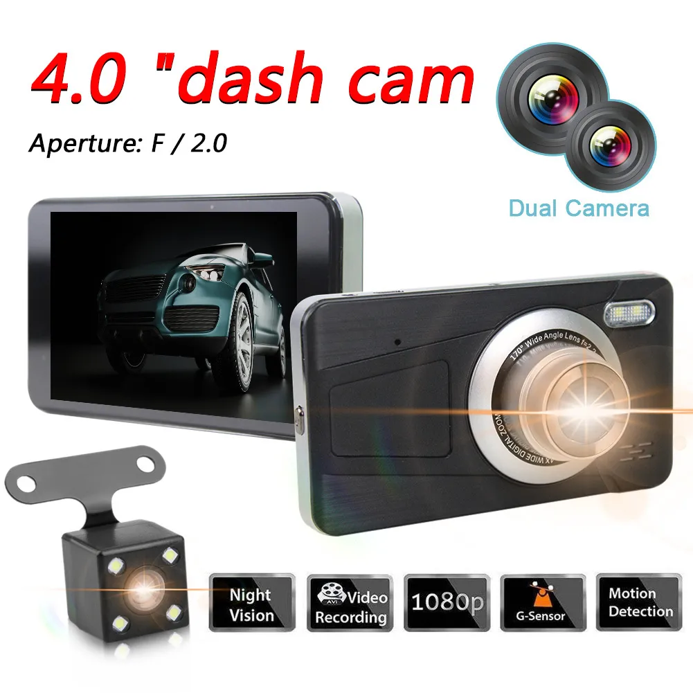 Dash Cam Car DVR 4-дюймовая камера Full HD 1080P привод видео рекордер регистратор автоматической приборной панели двойной DASHCAM DVRS BOX