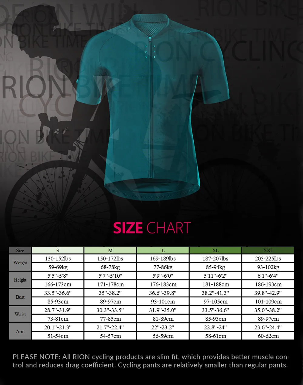 cycling jersey size chart