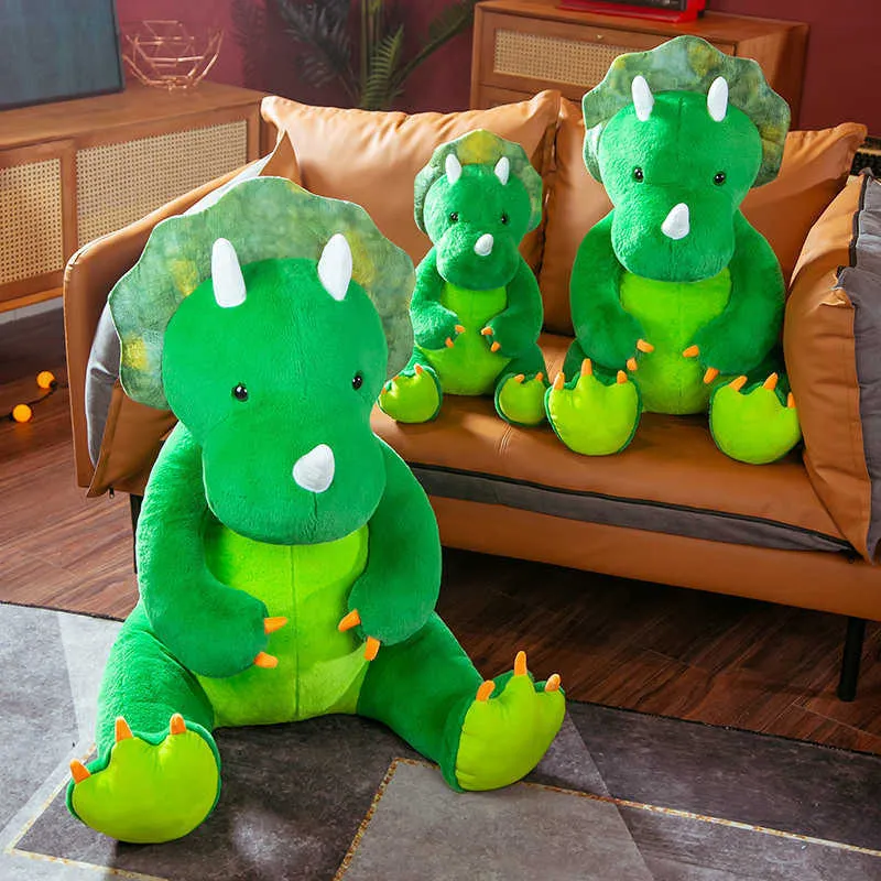 60-90 см гигантский размер зеленых трицератопс длинные плюшевые игрушки фаршированные зеленые динозавры обнимают игрушечные плюши unqiue подарок для мальчика подарок на день рождения H0824