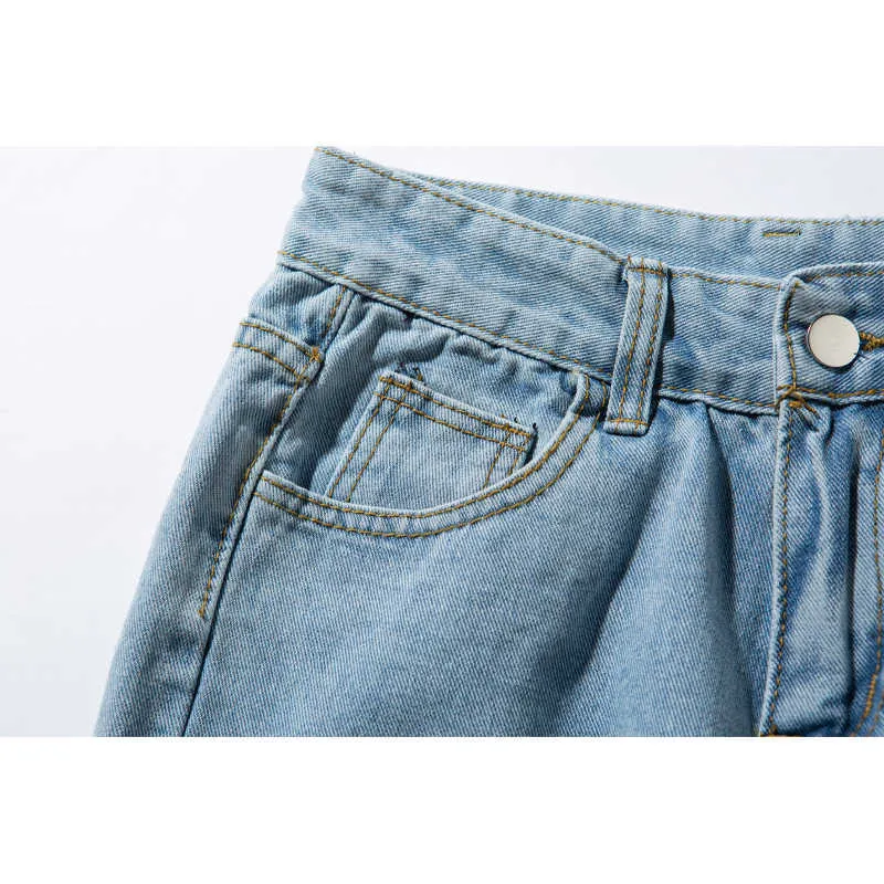 Jeans à jambes larges taille haute femmes ing Vintage Baggy décontracté pantalon droit maman Denim pantalon grande taille 210809