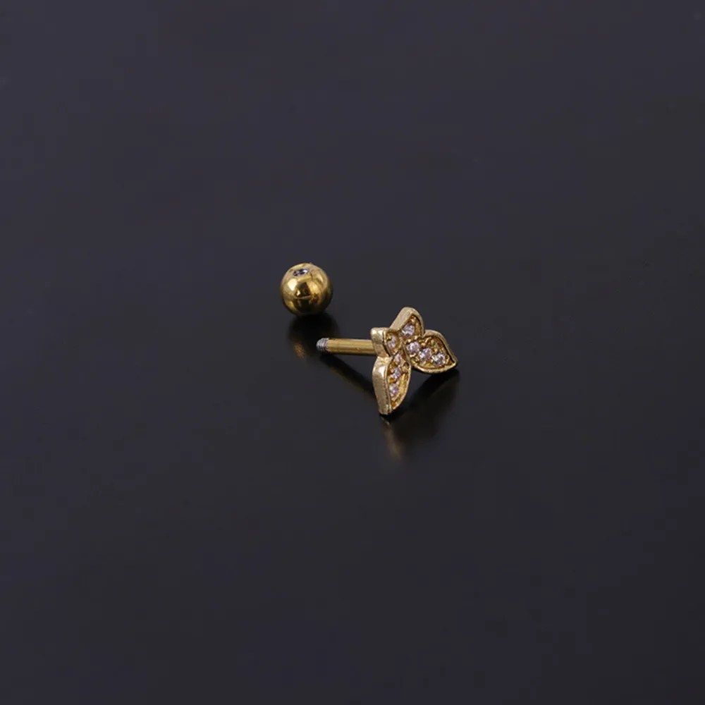 Butterfly Cartilage Studs Cubic Zirconia Helix Tragus Conch Screw Back Earring Stainless Steel Piercing Jewelry Women