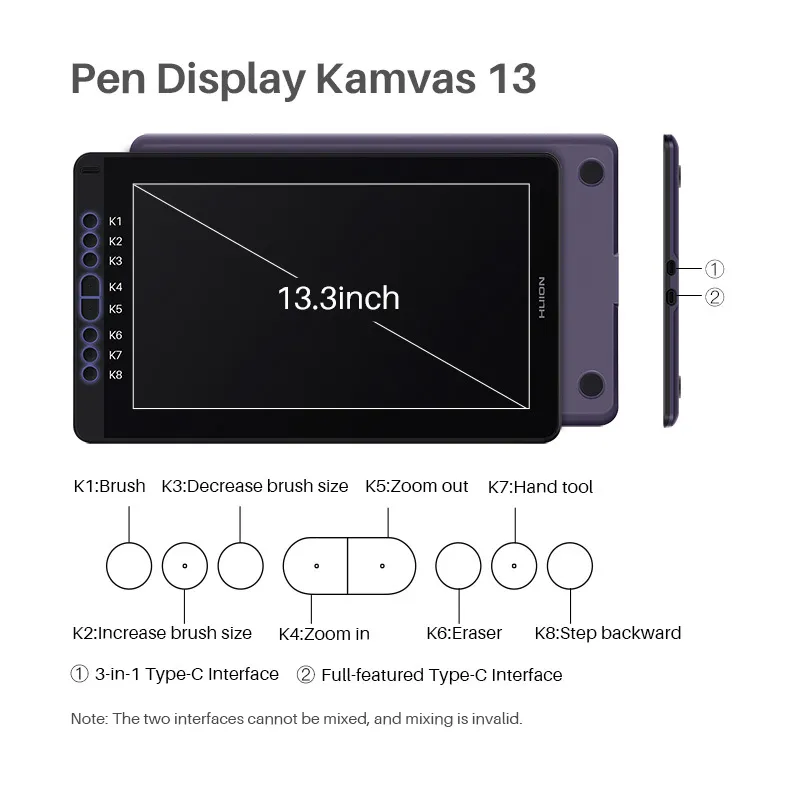 Huion Kamvas 13 Graphic 8192 AG Verre Stylo Affichage Dessin Tablette Moniteur Batterie- stylet Android Windows macOS
