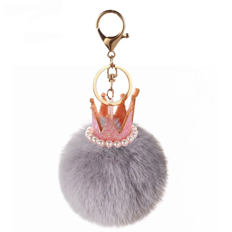 10 Teile/los Perle Schlüsselbund Crown Rex Kaninchen Fell Ball Tasche Anhänger Geschenk Handy Anhänger Schlüsselbund Ring