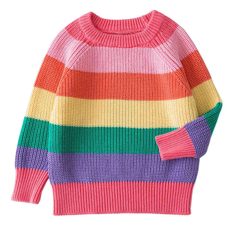 1-7Y Baby Boys Girls Stripe Knitted Tops Sweater Cardigan Outfits Boy Rainbow Winter Clothes Spring Sweaters 211201