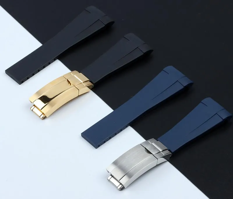 Bandas de reloj 22 mm Colorido Extremo curvo Correa de reloj de goma de silicona para correa de papel D-Blue 126660 Herramientas de banda de pulsera 266m