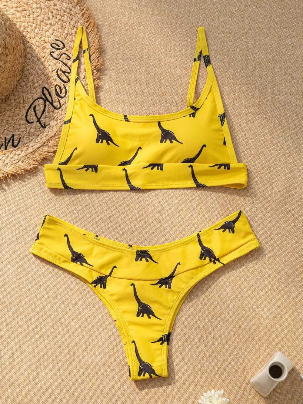 Costume da bagno sexy con stampa dinosauro giallo Donna bagnanti Bikini a fascia Donna Costumi da bagno push up Sport Costume da bagno da nuoto Lovely 210712