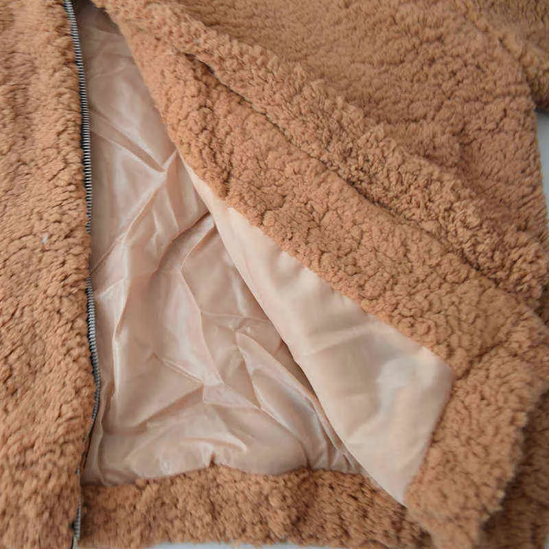 Fitaylor Frühling Frauen Teddybär Mantel Stehkragen Lose Plüsch Jacke Reißverschluss Solide Warme Outwear Faux Lamm Mäntel 211122
