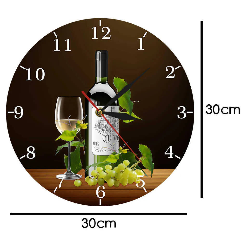 Red and White Wine Winery Drunkery Sign Modern Kitchen Wall Clock Bottles & Wineglasses With Grapes Home Bar Tavern Wall Clock 210930