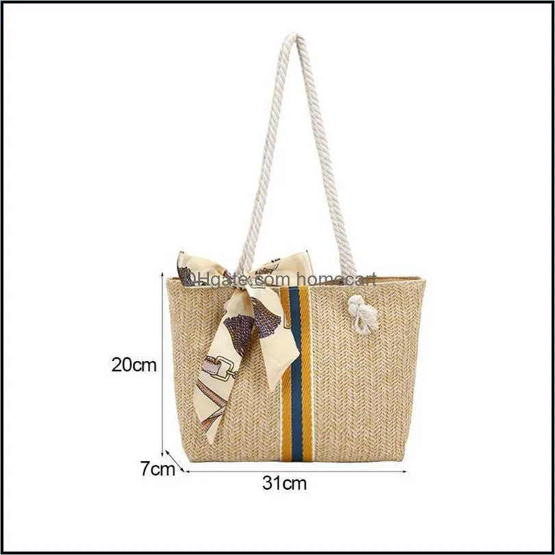 Evening Bags Summer All-Match Beach For Women Silk Scarf Straw Woven Patchwork Shoulder Bag Female Large Capacity Shopper Tote