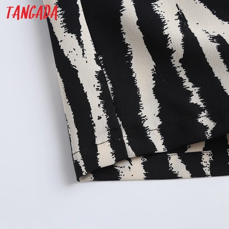 Tangada İngiltere Stil Moda Vintage Basit Zebra Desen Parti Midi Elbise Kadınlar Vestidos ile Slash 6D08 210309