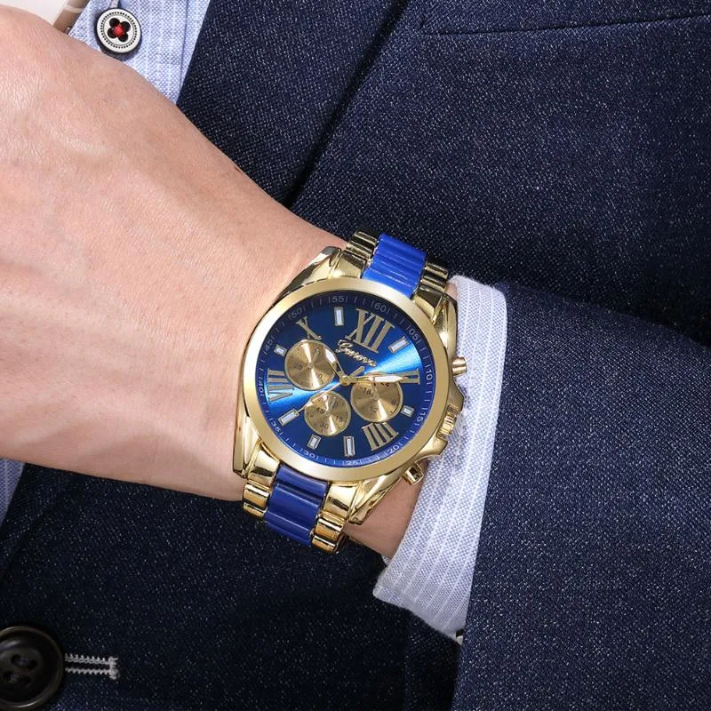 Montre-bracelets Classic Men's Watch Geneva Reloj Hombre Fashion Quartz Gol