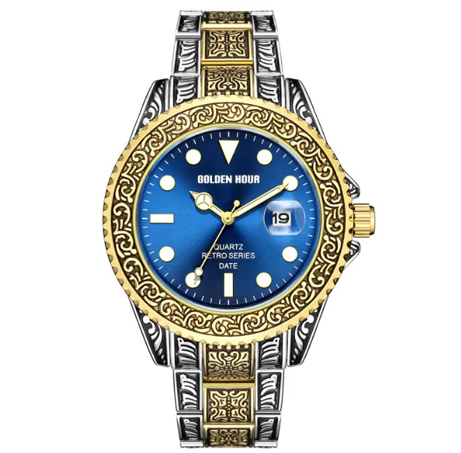 GH132 Orologio da uomo classico stile retrò al quarzo cwp Cinturino in acciaio inossidabile 43 mm di diametro Orologi maschili Ora d'oro Calendario di marca Quadrante Wh213S