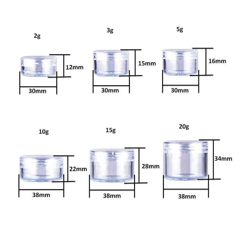 Plastique en plastique en plastique Pots Pots 2G 3G 5G Bouteilles d'échantillon à paupières Crème Balm à lèvres Boîte de stockage 189N