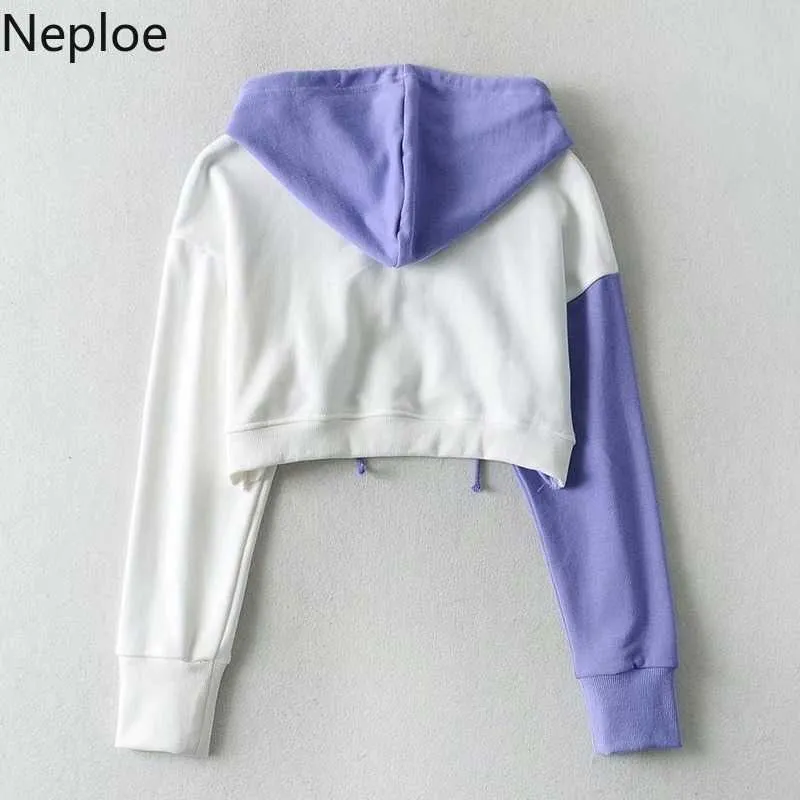 Neploe Harajuku Sweatshirt Women Korean Clothes Streetwear Hoodies Ladies Crop Tops Patckwork Contrast Color Hoodied 4e776 210809